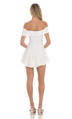 Front Bow Off Shoulder Dress in White
